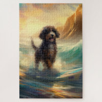 Bernedoodle Beach Surfing Painting