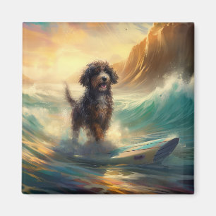 Bernedoodle Beach Surfing Painting Magnet
