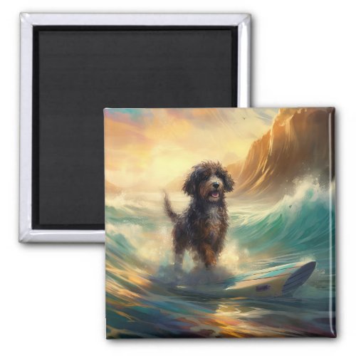 Bernedoodle Beach Surfing Painting  Magnet