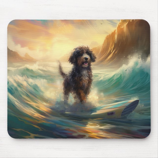 Bernedoodle Beach Surfing Painting  Mouse Pad (Front)