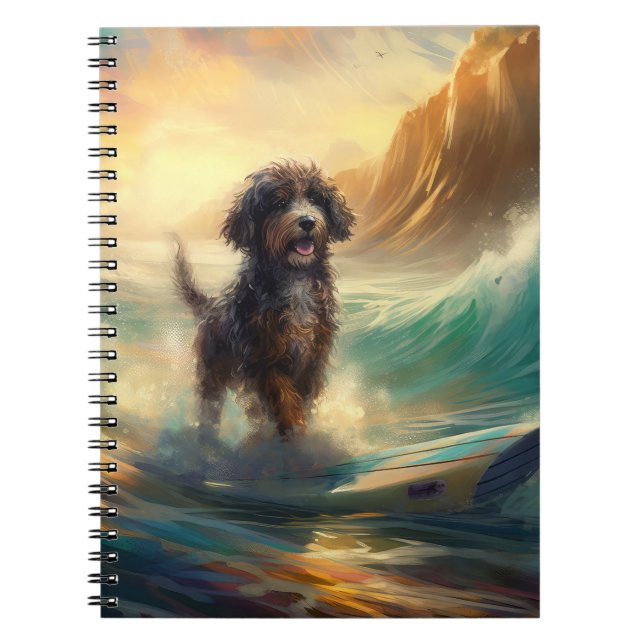 Bernedoodle Beach Surfing Painting  Notebook (Front)