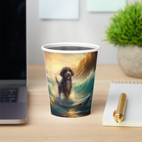 Bernedoodle Beach Surfing Painting  Paper Cups