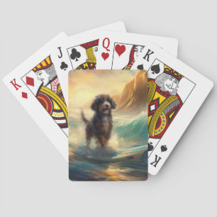 Bernedoodle Beach Surfing Painting  Poker Cards