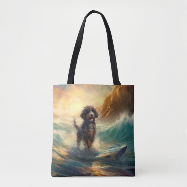 Bernedoodle Beach Surfing Painting  Tote Bag (Front)