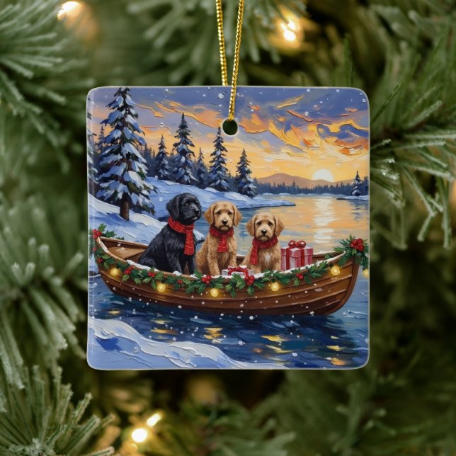 Bernedoodle Christmas Boat Holiday Ceramic Ornament (Tree)