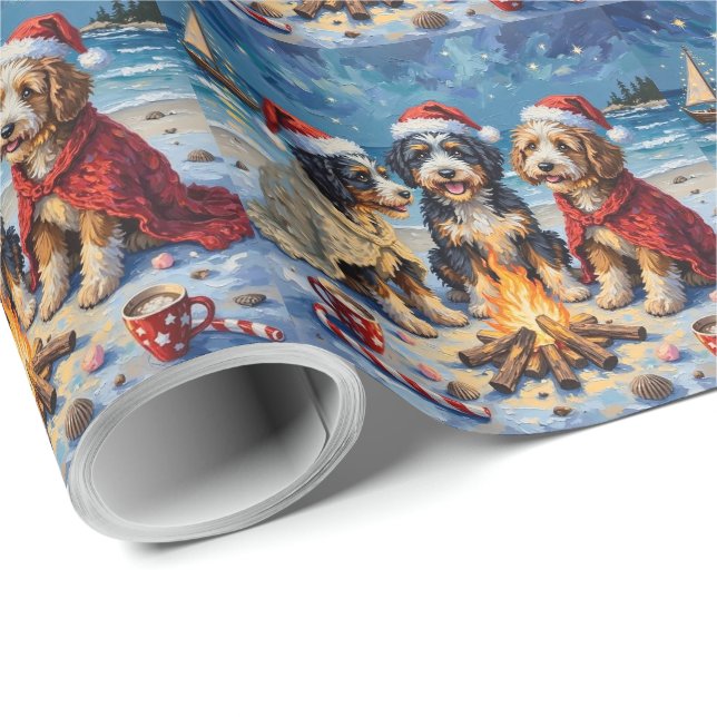 Bernedoodle Christmas Bonfire Beach Holiday Wrapping Paper (Roll Corner)