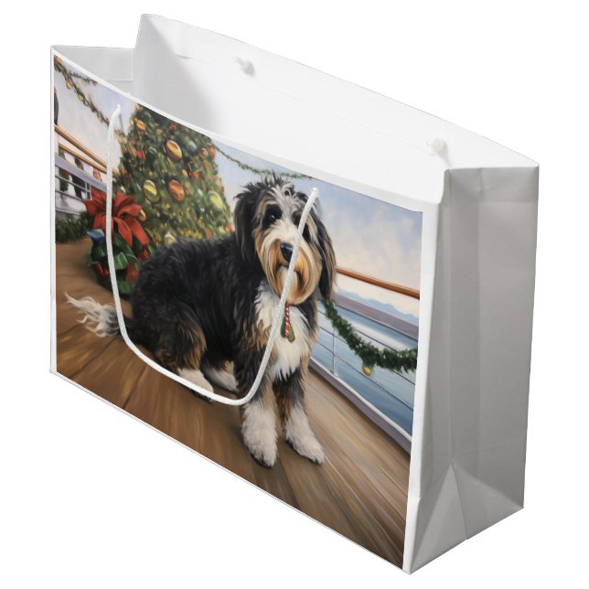 Bernedoodle Christmas Cruise: Pawsome Holiday  Large Gift Bag (Front Angled)