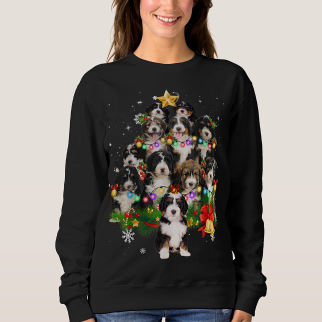 Bernedoodle Christmas Dog Tree Lights Pajamas Fami Sweatshirt (Front)