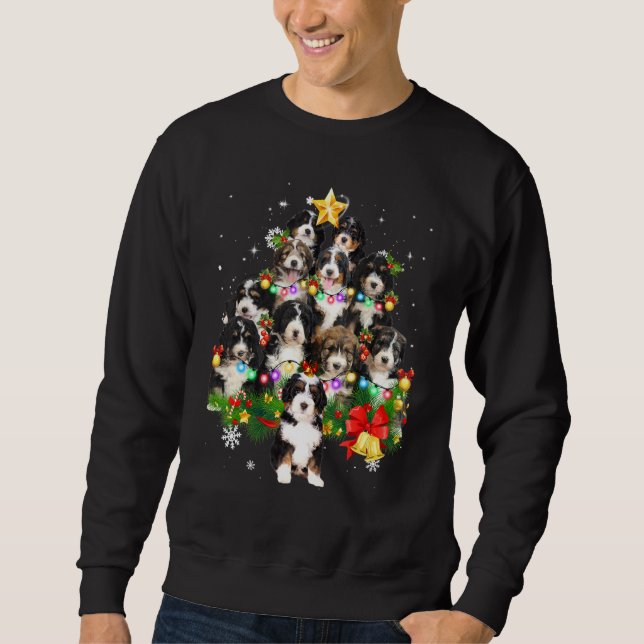 Bernedoodle Christmas Dog Tree Lights Pajamas Fami Sweatshirt (Front)