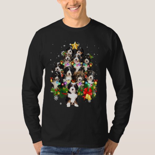 Bernedoodle Christmas Dog Tree Lights Pajamas Fami T_Shirt