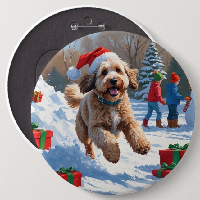 Bernedoodle Christmas Festive Snow Scene Button (Front & Back)