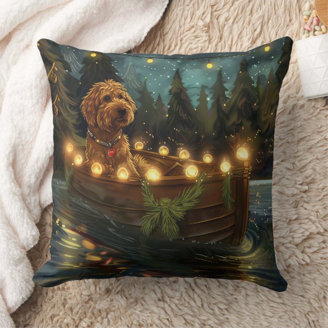 Bernedoodle Christmas Festive Voyage Throw Pillow (Blanket)