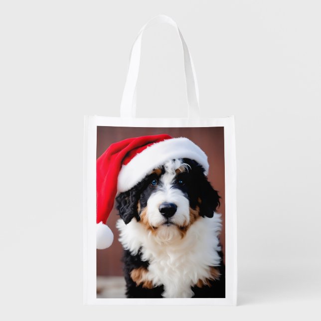 Bernedoodle Christmas Grocery Bag (Front)