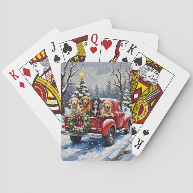 Bernedoodle Christmas Red Truck Holiday Poker Cards (Back)
