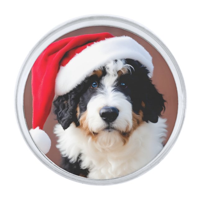 Bernedoodle Christmas Silver Finish Lapel Pin (Front)