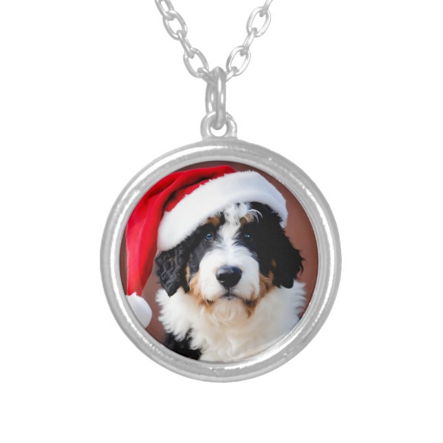 Bernedoodle Christmas Silver Plated Necklace (Front)