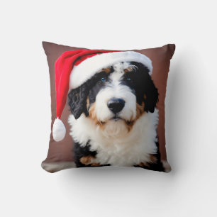 Bernedoodle Christmas Throw Pillow