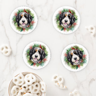 Bernedoodle Christmas Wreath Festive Pup Coaster Set