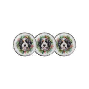 Bernedoodle Christmas Wreath Festive Pup Golf Ball Marker