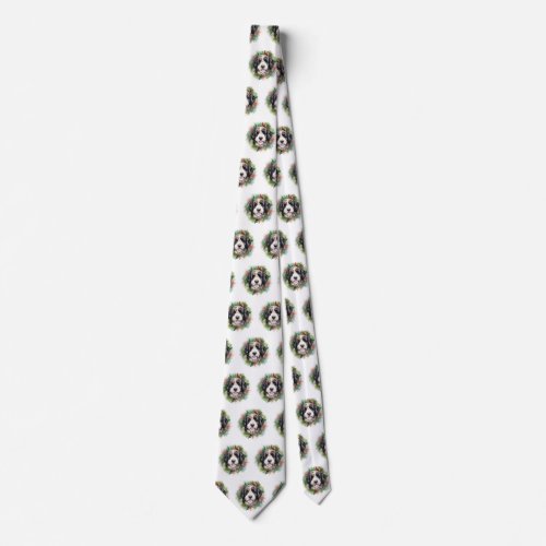 Bernedoodle Christmas Wreath Festive Pup Neck Tie