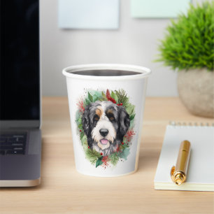 Bernedoodle Christmas Wreath Festive Pup Paper Cups