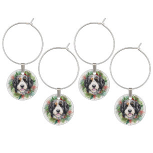 Bernedoodle Christmas Wreath Festive Pup Wine Charm