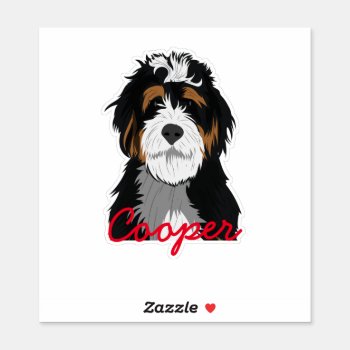 Bernedoodle Custom Name Sticker by FriendlyPets at Zazzle