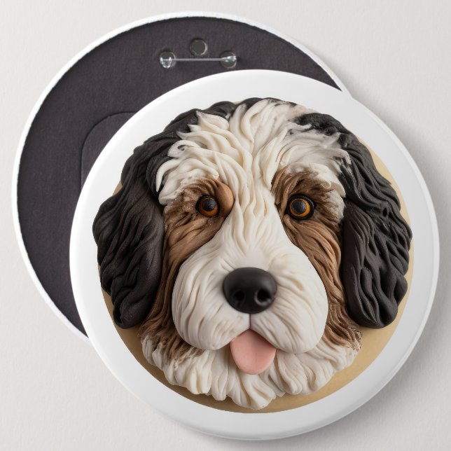 Bernedoodle Dog 3D Inspired Button (Front & Back)