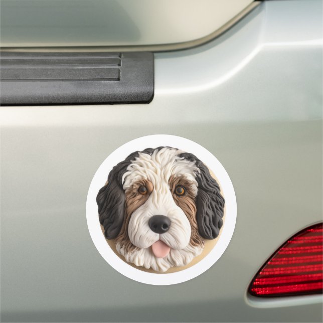 Bernedoodle Dog 3D Inspired Car Magnet (In Situ)