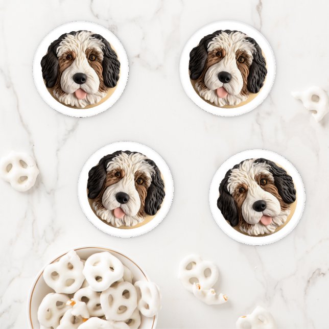 Bernedoodle Dog 3D Inspired Coaster Set (In Situ)
