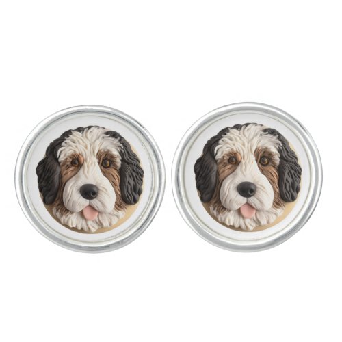 Bernedoodle Dog 3D Inspired Cufflinks