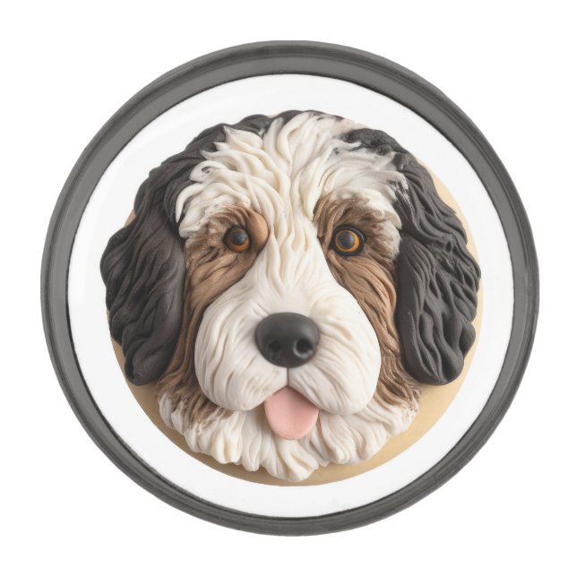 Bernedoodle Dog 3D Inspired Gunmetal Finish Lapel Pin (Front)