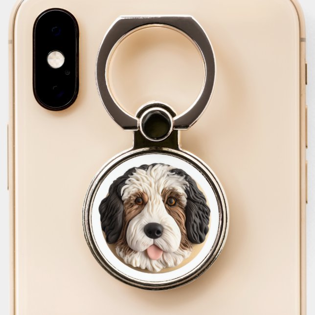 Bernedoodle Dog 3D Inspired Phone Ring Stand (Close Up)