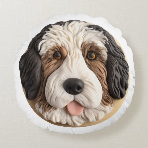 Bernedoodle Dog 3D Inspired Round Pillow