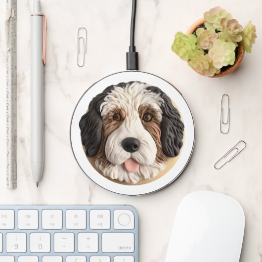 Bernedoodle Dog 3D Inspired Wireless Charger (Desk)