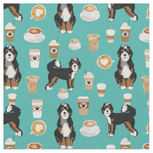 Bernedoodle dog coffee lover turquoise fabric
