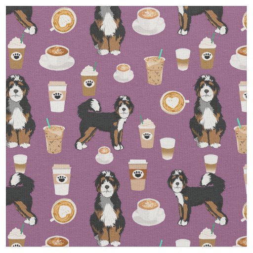 Bernedoodle dog coffee purple fabric