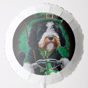 Bernedoodle Dog driving bike St. Patrick's Day Balloon