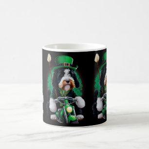 Bernedoodle Dog driving bike St. Patrick's Day Coffee Mug