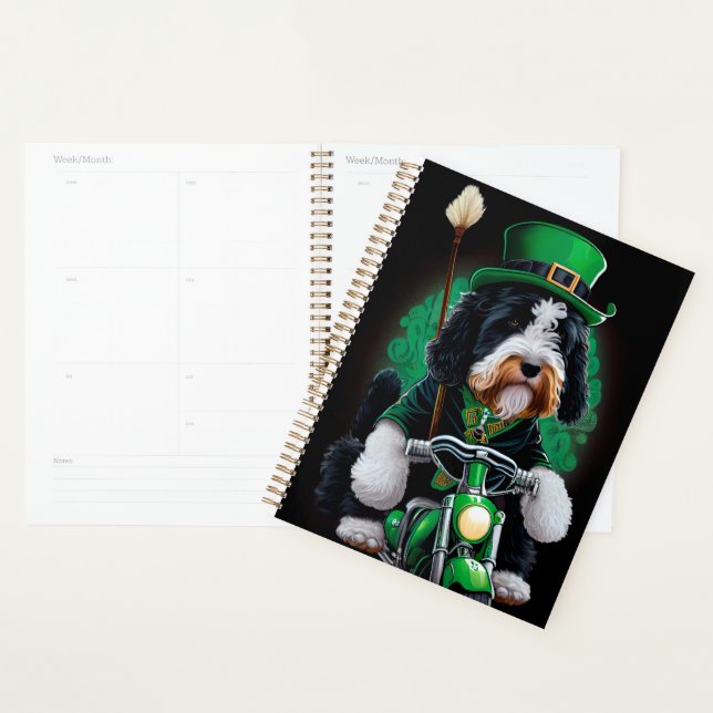 Bernedoodle Dog driving bike St. Patrick's Day Planner (Display)