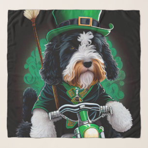 Bernedoodle Dog driving bike St. Patrick's Day Scarf