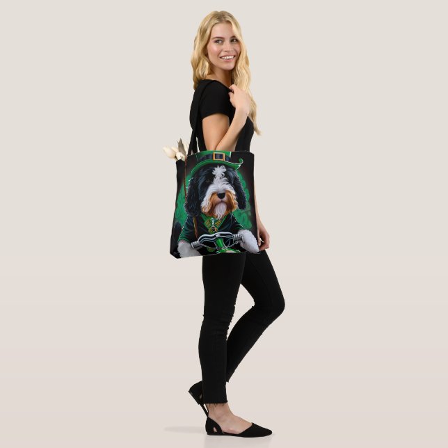 Bernedoodle Dog driving bike St. Patrick's Day  Tote Bag (On Model)