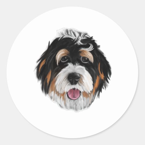 Bernedoodle Dog Face Classic Round Sticker