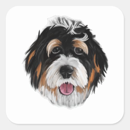 Bernedoodle Dog Face Square Sticker