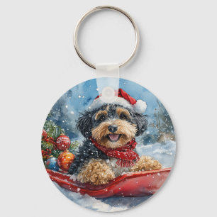 Bernedoodle Dog in Sledge Let it Snow Christmas Keychain