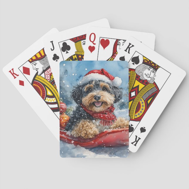 Bernedoodle Dog in Sledge Let it Snow Christmas Poker Cards (Back)