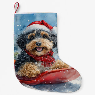 Bernedoodle Dog in Sledge Let it Snow Christmas Small Christmas Stocking