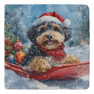Bernedoodle Dog in Sledge Let it Snow Christmas Trivet