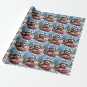 Bernedoodle Dog in Sledge Let it Snow Christmas Wrapping Paper