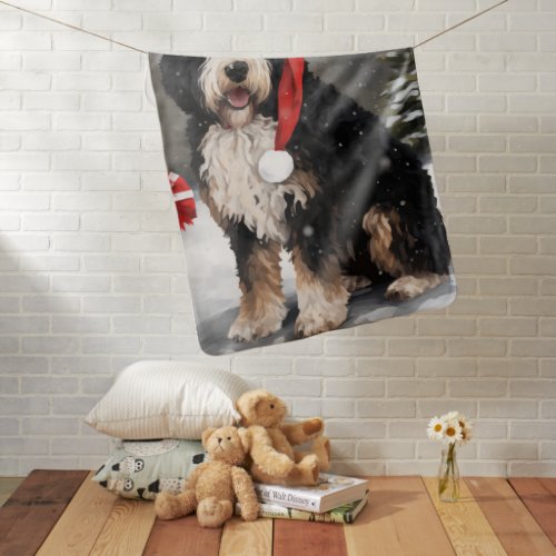 Bernedoodle Dog in Snow Christmas  Baby Blanket